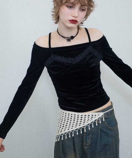 uyu.(ウユ)の「レイヤードベロアトップス(Tシャツ/カットソー・レディース・ブラウン/ブラック/ホワイト・FREE)」の19枚目の写真