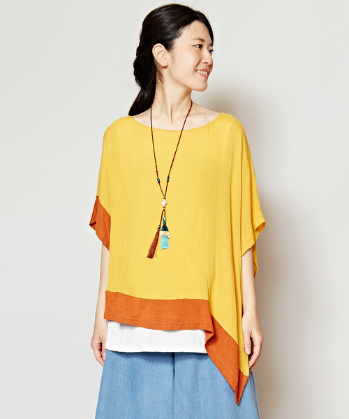 チャイハネ（チャイハネ）の「【チャイハネ】yul 3カラービッグシルエットトップス（Tシャツ/カットソー・レディース・ターコイズブルー/ホワイト/ブラック/ブルー/ホワイト×ブルー/イエロー/ネイビー・FREE）」の7枚目の写真