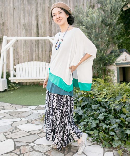 チャイハネ（チャイハネ）の「【チャイハネ】yul 3カラービッグシルエットトップス（Tシャツ/カットソー・レディース・ターコイズブルー/ホワイト/ブラック/ブルー/ホワイト×ブルー/イエロー/ネイビー・FREE）」の21枚目の写真