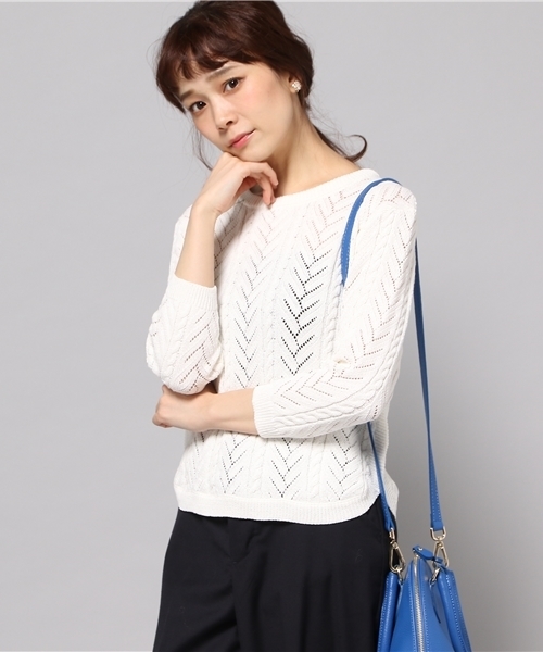 LIMITLESS LUXURY（リミットレスラグジュアリー）の「スカシガラプルオーバー◆（ニット/セーター・レディース・ホワイト/ネイビー・FREE）」の12枚目の写真