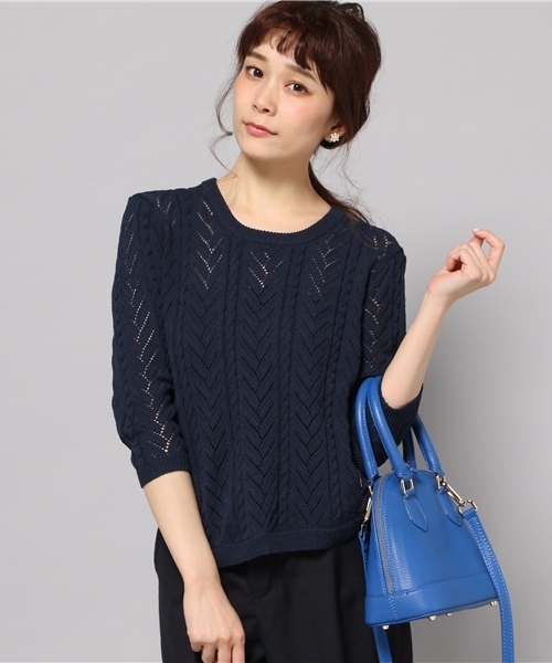 LIMITLESS LUXURY（リミットレスラグジュアリー）の「スカシガラプルオーバー◆（ニット/セーター・レディース・ホワイト/ネイビー・FREE）」の13枚目の写真