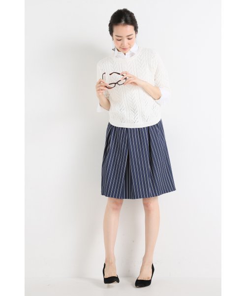 LIMITLESS LUXURY（リミットレスラグジュアリー）の「スカシガラプルオーバー◆（ニット/セーター・レディース・ホワイト/ネイビー・FREE）」の14枚目の写真