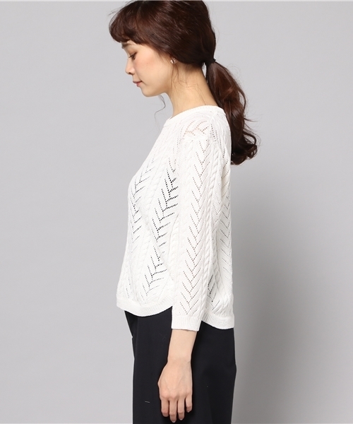 LIMITLESS LUXURY（リミットレスラグジュアリー）の「スカシガラプルオーバー◆（ニット/セーター・レディース・ホワイト/ネイビー・FREE）」の4枚目の写真
