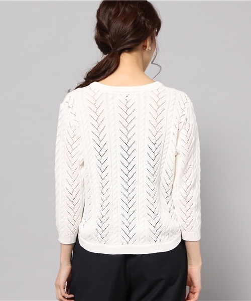 LIMITLESS LUXURY（リミットレスラグジュアリー）の「スカシガラプルオーバー◆（ニット/セーター・レディース・ホワイト/ネイビー・FREE）」の5枚目の写真