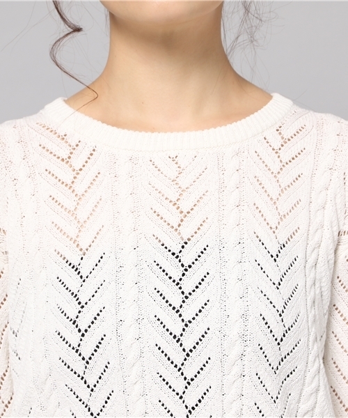 LIMITLESS LUXURY（リミットレスラグジュアリー）の「スカシガラプルオーバー◆（ニット/セーター・レディース・ホワイト/ネイビー・FREE）」の6枚目の写真