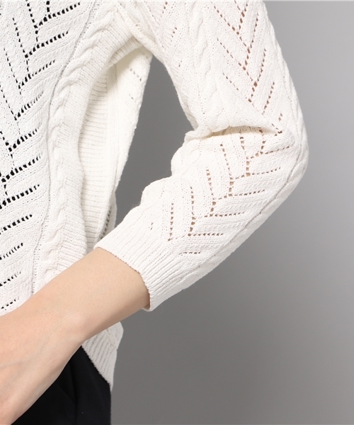 LIMITLESS LUXURY（リミットレスラグジュアリー）の「スカシガラプルオーバー◆（ニット/セーター・レディース・ホワイト/ネイビー・FREE）」の7枚目の写真