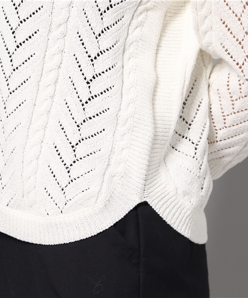 LIMITLESS LUXURY（リミットレスラグジュアリー）の「スカシガラプルオーバー◆（ニット/セーター・レディース・ホワイト/ネイビー・FREE）」の10枚目の写真