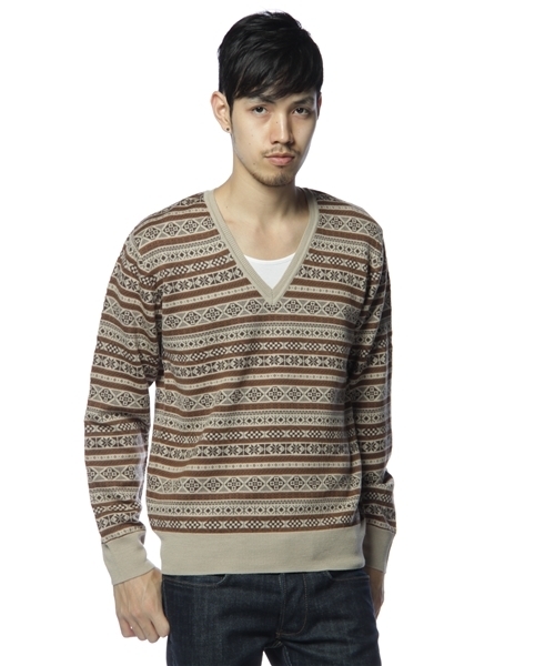 SHIPS JET BLUE（シップスジェットブルー）の「12GG FAIRISLE KNIT V/N（ニット/セーター・メンズ・ブラック/ネイビー/グレー/ベージュ・MEDIUM/SMALL/LARGE）」の3枚目の写真