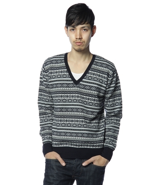 SHIPS JET BLUE（シップスジェットブルー）の「12GG FAIRISLE KNIT V/N（ニット/セーター・メンズ・ブラック/ネイビー/グレー/ベージュ・MEDIUM/SMALL/LARGE）」の4枚目の写真