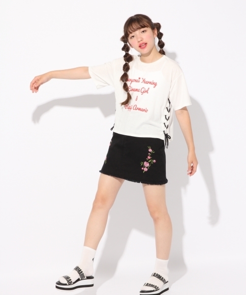 repipi armario（レピピ アルマリオ）の「☆nicola×KAYA×repipi☆レースアップTシャツ（Tシャツ/カットソー・キッズ・レッド/ホワイト/イエロー/ブラック・X-SMALL/LARGE/SMALL/MEDIUM）」の5枚目の写真