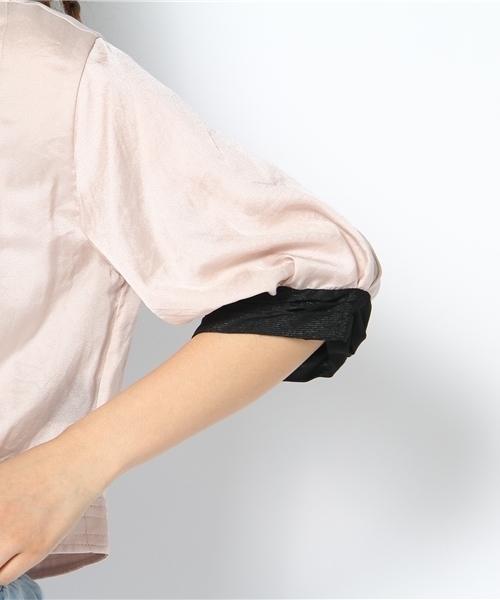 Language（ランゲージ）の「ラインスタージョーゼットジャケット（ノーカラージャケット・レディース・アイボリー/ベージュ/ピンク・38）」の10枚目の写真