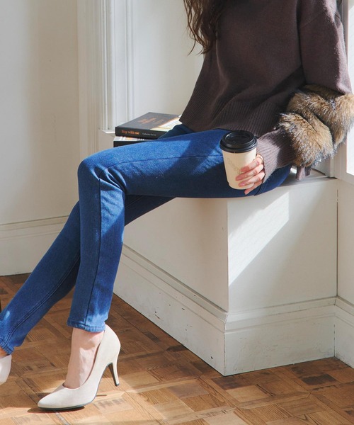 あったか裏起毛ボンディングストレッチデニムスキニーパンツ（デニム