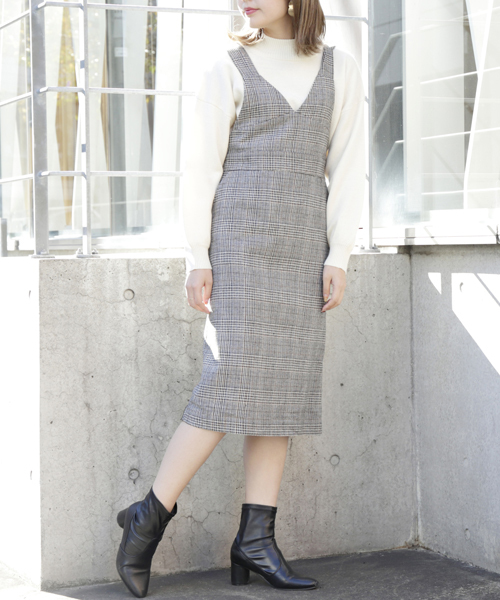 RAY CASSIN（レイカズン）の「グレンチェック・無地タイトジャンスカ（ジャンパースカート・レディース・ブラック/A・FREE）」の15枚目の写真