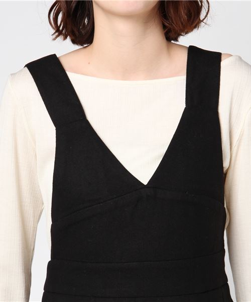 RAY CASSIN（レイカズン）の「グレンチェック・無地タイトジャンスカ（ジャンパースカート・レディース・ブラック/A・FREE）」の3枚目の写真