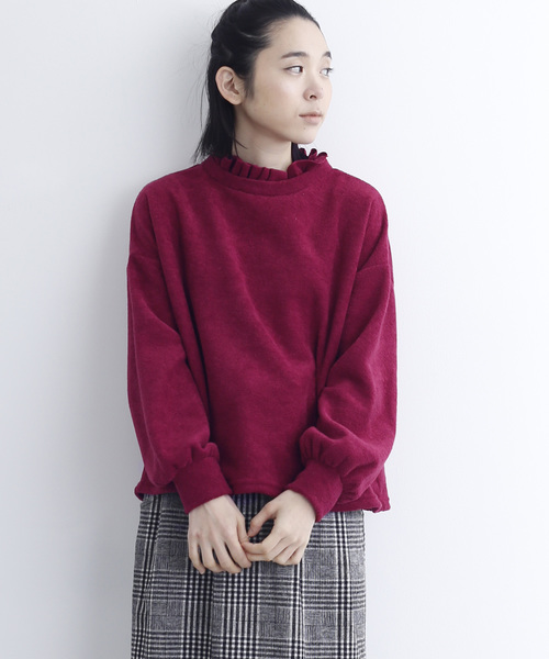 MERLOT(メルロー)の「パイルフリルネックプルオーバー680-7527(Tシャツ/カットソー・レディース・ブラック/ピンク/イエロー/アイボリー・FREE)」の1枚目の写真
