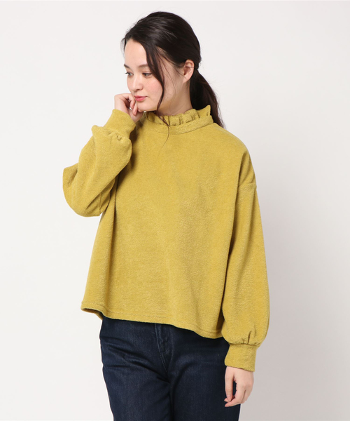 MERLOT(メルロー)の「パイルフリルネックプルオーバー680-7527(Tシャツ/カットソー・レディース・ブラック/ピンク/イエロー/アイボリー・FREE)」の4枚目の写真