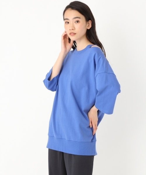 niko and...(ニコアンド)の「コットンカットアウトワイド6分袖Tシャツ【niko and ...】(Tシャツ/カットソー・レディース・イエロー/ホワイト/ブルー・LARGE/MEDIUM)」の3枚目の写真