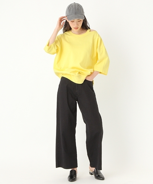 niko and...(ニコアンド)の「コットンカットアウトワイド6分袖Tシャツ【niko and ...】(Tシャツ/カットソー・レディース・イエロー/ホワイト/ブルー・LARGE/MEDIUM)」の6枚目の写真