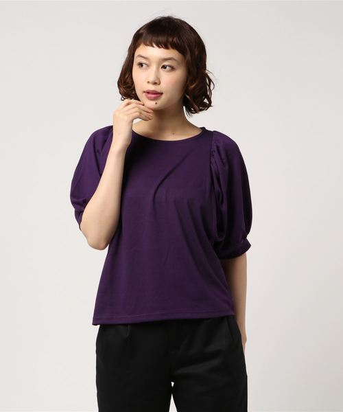 earth music&ecology（アースミュージックアンドエコロジー）の「・袖コンギャザープルオーバー（Tシャツ/カットソー・レディース・ブラック/パープル/オフホワイト/杢グレー・FREE）」の4枚目の写真