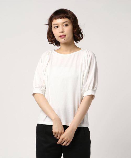 earth music&ecology（アースミュージックアンドエコロジー）の「・袖コンギャザープルオーバー（Tシャツ/カットソー・レディース・ブラック/パープル/オフホワイト/杢グレー・FREE）」の2枚目の写真