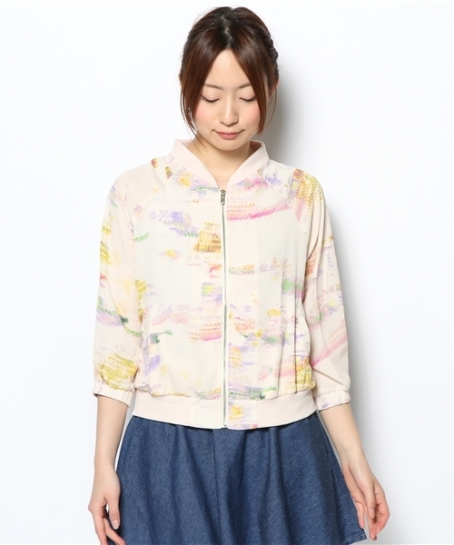 mysty woman（ミスティウーマン）の「ジョーゼットブルゾン（ブルゾン・レディース・その他1/アイボリー/ネイビー・MEDIUM）」の4枚目の写真