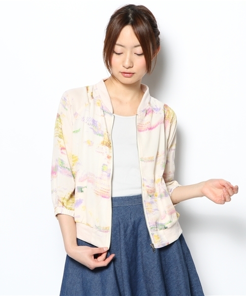 mysty woman（ミスティウーマン）の「ジョーゼットブルゾン（ブルゾン・レディース・その他1/アイボリー/ネイビー・MEDIUM）」の7枚目の写真