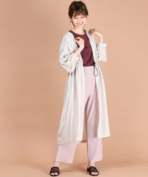 natural couture（ナチュラルクチュール）の「ウエストドロストサテンガウン（カーディガン/ボレロ・レディース・ベージュ/ミント/レンガ・FREE）」の4枚目の写真