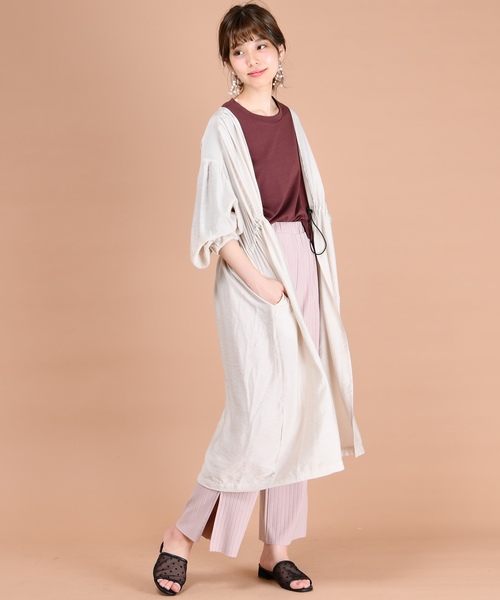 natural couture（ナチュラルクチュール）の「ウエストドロストサテンガウン（カーディガン/ボレロ・レディース・ベージュ/ミント/レンガ・FREE）」の5枚目の写真