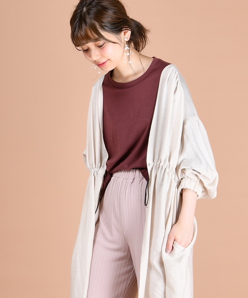 natural couture（ナチュラルクチュール）の「ウエストドロストサテンガウン（カーディガン/ボレロ・レディース・ベージュ/ミント/レンガ・FREE）」の6枚目の写真