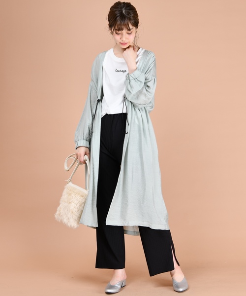 natural couture（ナチュラルクチュール）の「ウエストドロストサテンガウン（カーディガン/ボレロ・レディース・ベージュ/ミント/レンガ・FREE）」の7枚目の写真