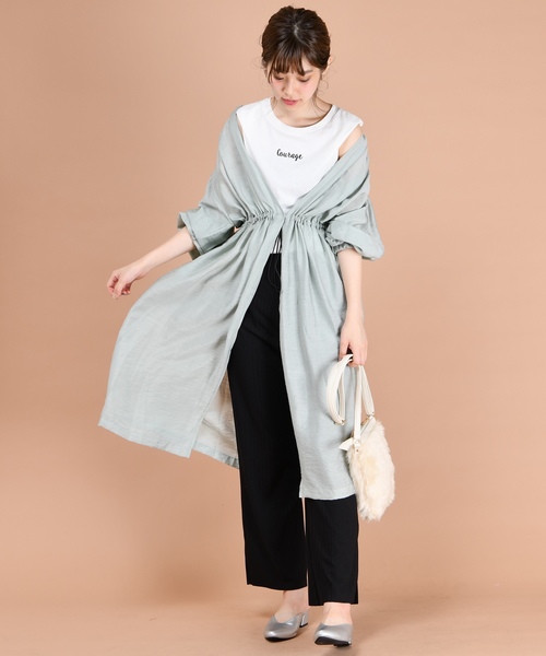 natural couture（ナチュラルクチュール）の「ウエストドロストサテンガウン（カーディガン/ボレロ・レディース・ベージュ/ミント/レンガ・FREE）」の8枚目の写真