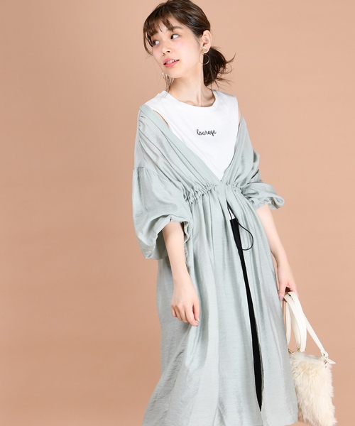 natural couture（ナチュラルクチュール）の「ウエストドロストサテンガウン（カーディガン/ボレロ・レディース・ベージュ/ミント/レンガ・FREE）」の9枚目の写真