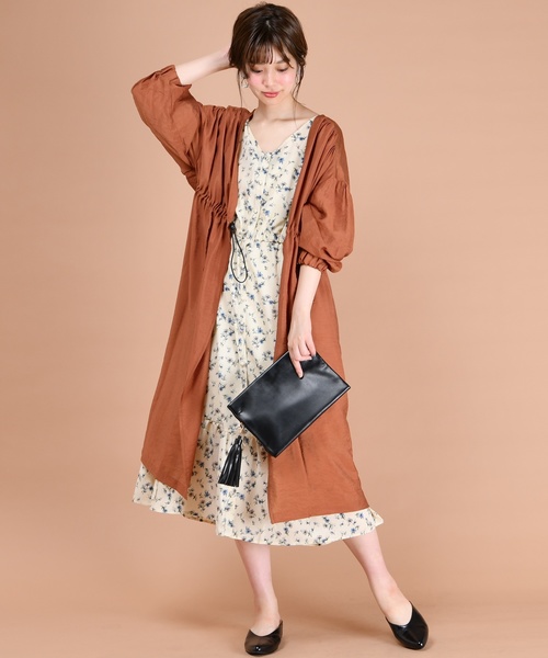 natural couture（ナチュラルクチュール）の「ウエストドロストサテンガウン（カーディガン/ボレロ・レディース・ベージュ/ミント/レンガ・FREE）」の13枚目の写真