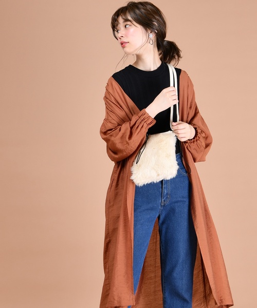 natural couture（ナチュラルクチュール）の「ウエストドロストサテンガウン（カーディガン/ボレロ・レディース・ベージュ/ミント/レンガ・FREE）」の15枚目の写真