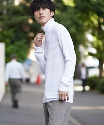 【洗える】タートルネックケーブルニット