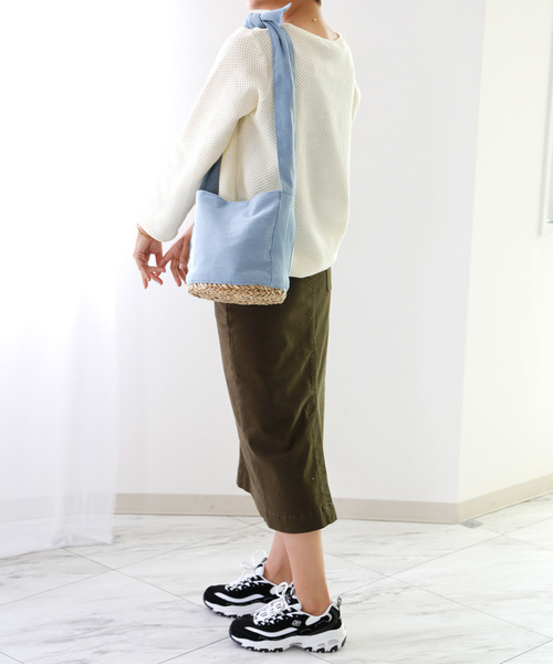 classicalelf（クラシカルエルフ）の「ラフリボン×カゴ　コンビ トートショルダーかごバッグ（かごバッグ・レディース・ブラック/カーキ/インディゴブルー/アイボリー・ONE SIZE）」の9枚目の写真