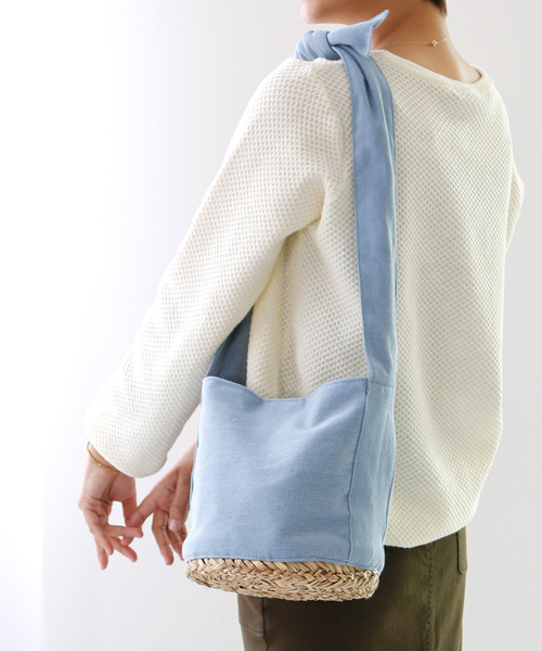 classicalelf（クラシカルエルフ）の「ラフリボン×カゴ　コンビ トートショルダーかごバッグ（かごバッグ・レディース・ブラック/カーキ/インディゴブルー/アイボリー・ONE SIZE）」の21枚目の写真