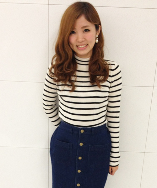 Chico（チコ）の「ボーダーリブハイネックニット（ニット/セーター・レディース・ダークグリーン/オフホワイト・FREE）」の2枚目の写真