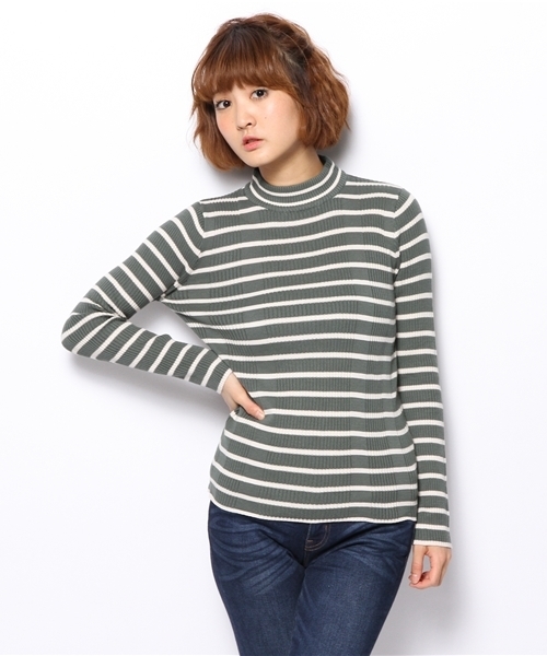 Chico（チコ）の「ボーダーリブハイネックニット（ニット/セーター・レディース・ダークグリーン/オフホワイト・FREE）」の9枚目の写真