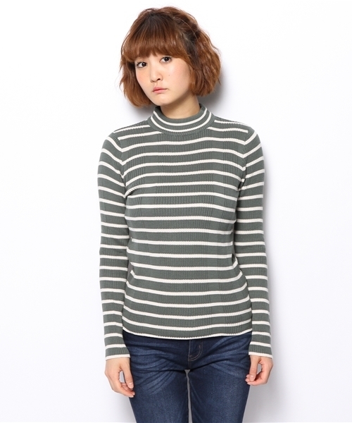 Chico（チコ）の「ボーダーリブハイネックニット（ニット/セーター・レディース・ダークグリーン/オフホワイト・FREE）」の3枚目の写真