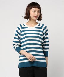 ボーダー×透かし柄ニット【大きいサイズ対応】【15号(3L)~19号(5L)】