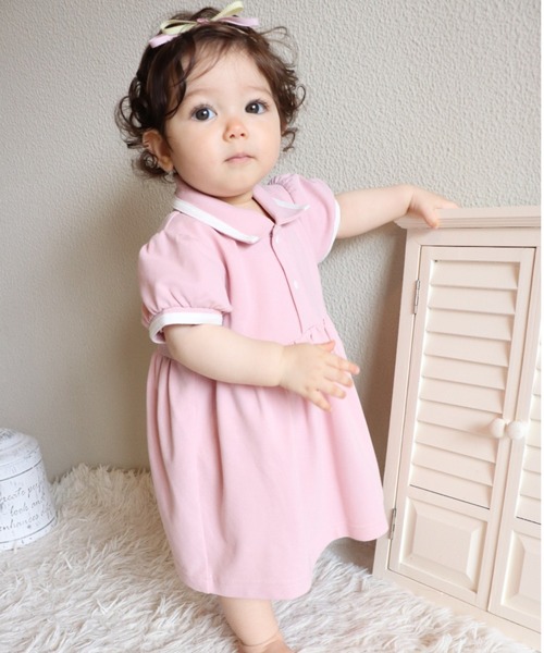 SweetMommy(スウィートマミー)の「ベビーポロワンピース ロンパース(ロンパース・キッズ・オフホワイト/グレイッシュベージュ/ブルー/ピンク・90/80/50-70)」の4枚目の写真