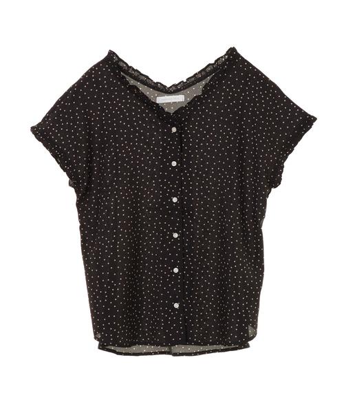 AMERICAN HOLIC（アメリカンホリック）の「両Vネックフリルフロントボタンブラウス　＊（シャツ/ブラウス・レディース・ドット/その他14/ブラック系その他5・FREE）」の7枚目の写真