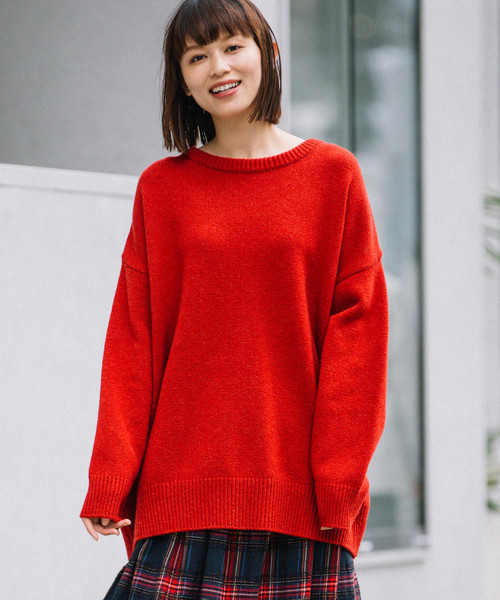 Munich（ミューニック）の「ラムウールジャージークルーネックプルオーバー（ニット/セーター・レディース・ブラック/ベージュ/レッド/アイボリー・FREE）」の4枚目の写真