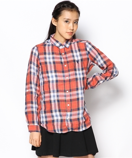 coen（コーエン）の「チェック柄リネンシャツ（シャツ/ブラウス・レディース・ピンク/レッド/イエロー/コバルトブルー・MEDIUM/LARGE）」の4枚目の写真