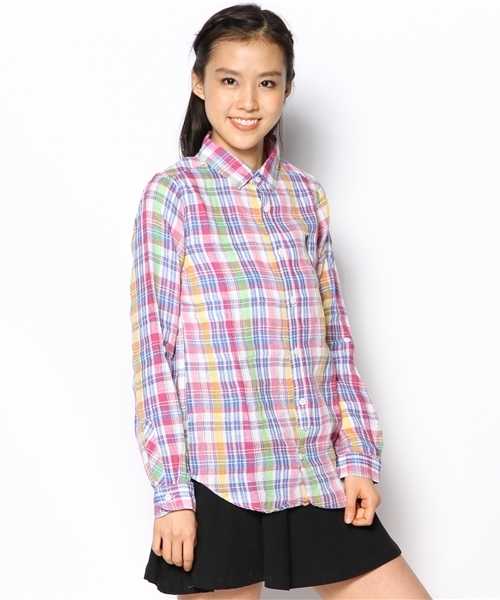 coen（コーエン）の「チェック柄リネンシャツ（シャツ/ブラウス・レディース・ピンク/レッド/イエロー/コバルトブルー・MEDIUM/LARGE）」の3枚目の写真