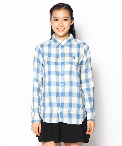 coen（コーエン）の「チェック柄リネンシャツ（シャツ/ブラウス・レディース・ピンク/レッド/イエロー/コバルトブルー・MEDIUM/LARGE）」の5枚目の写真