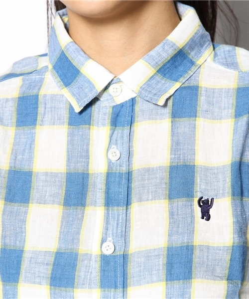 coen（コーエン）の「チェック柄リネンシャツ（シャツ/ブラウス・レディース・ピンク/レッド/イエロー/コバルトブルー・MEDIUM/LARGE）」の8枚目の写真