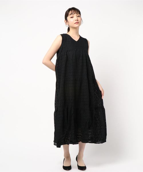 KOBE LETTUCE（コウベレタス）の「ノースリーブコットンレースティアードマキシ丈ワンピース（ワンピース・レディース・ブルー/ブラック/オフホワイト/ミント・FREE）」の3枚目の写真