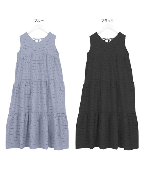 KOBE LETTUCE（コウベレタス）の「ノースリーブコットンレースティアードマキシ丈ワンピース（ワンピース・レディース・ブルー/ブラック/オフホワイト/ミント・FREE）」の14枚目の写真